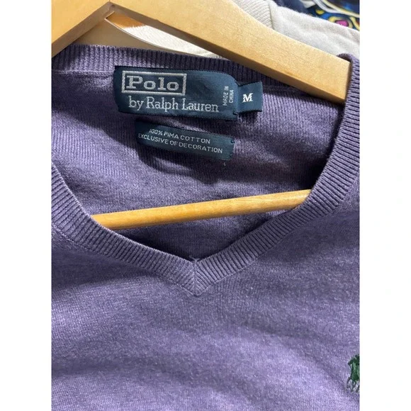 Polo Ralph Lauren Pima Cotton V-Neck Sweater Classic Fit Purple M - Picture 4 of 5